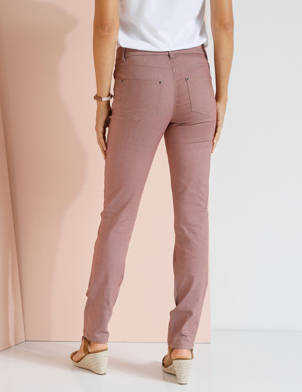 Pantalon fuselé fluide, lin-coton, blanc
