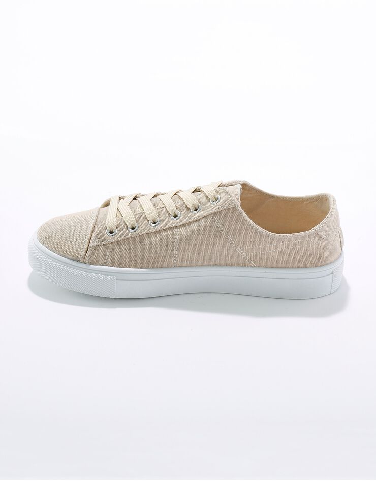 Tennis lacées en toile à semelle plateforme compensée (beige) Tennis lacées en toile à semelle plateforme compensée (beige)