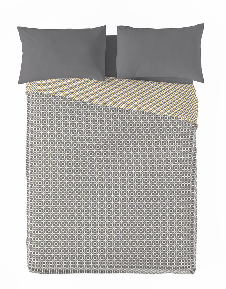 Couette microfibre micro imprimé graphique 200 g/m² (gris / jaune)