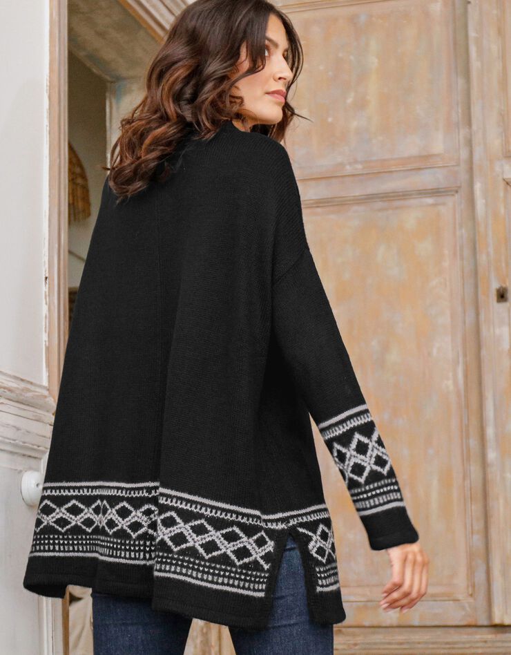 Gilet cape jacquard, col montant (noir) Gilet cape jacquard, col montant (noir)