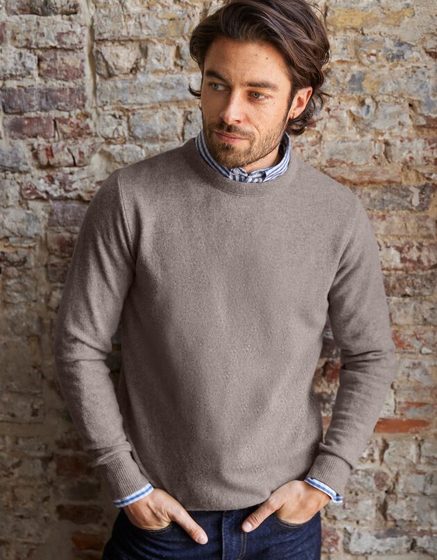 Pull col rond 80% laine (taupe clair)