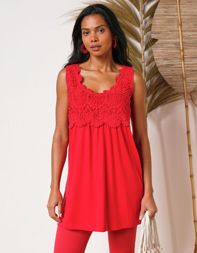 Tunique plastron macramé (framboise)