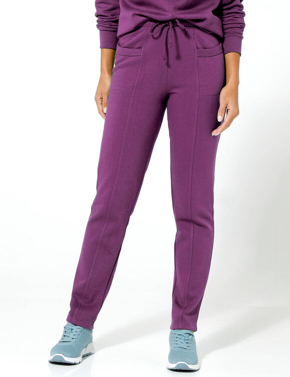 Pantalon jogging, molleton gratt&eacute; (raisin)