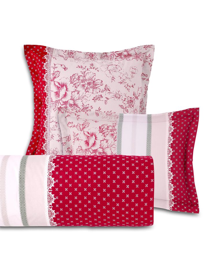 Linge de lit Gabrielle en flanelle imprimé fleurs et dentelle (rouge)