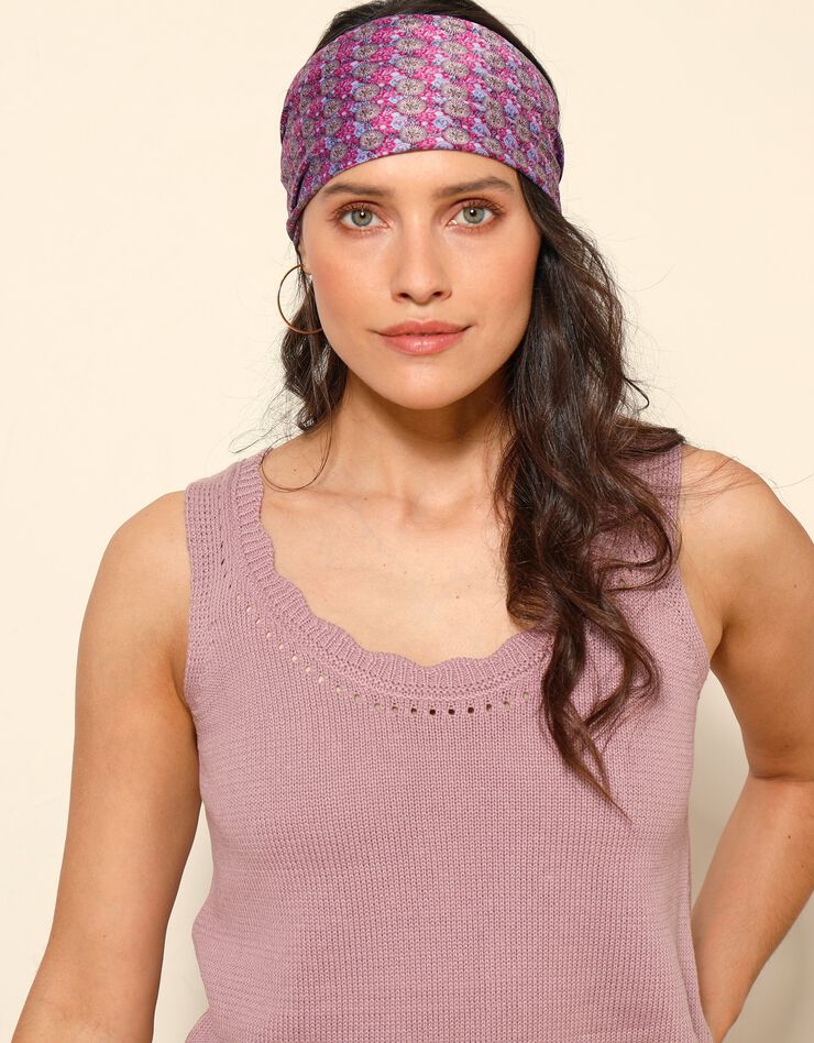 Pull débardeur en maille jersey, col festonné ajouré fantaisie (rose grisé) Pull débardeur en maille jersey, col festonné ajouré fantaisie (rose grisé)