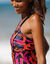 Maillot de bain 1 pi&egrave;ce imprim&eacute; Lohena, sp&eacute;cial maintien (noir / orange)
