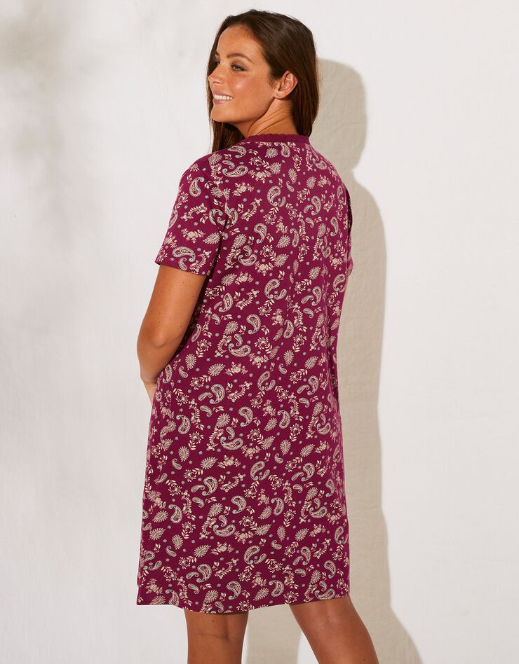 Chemise de nuit manches courtes imprimé cachemire (prune) Chemise de nuit manches courtes imprimé cachemire (prune)