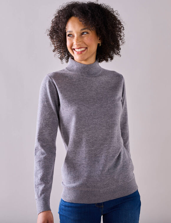 Pull col montant, laine d'agneau (gris chiné)