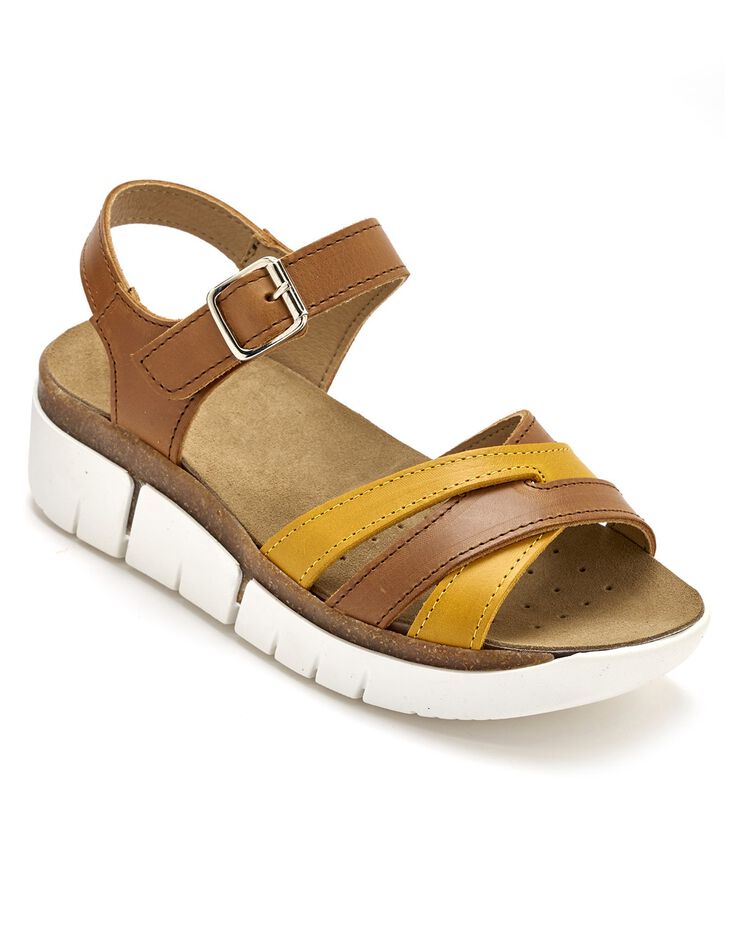 Sandales cuir brides multicolores - largeur confort (marron) Sandales cuir brides multicolores - largeur confort (marron)