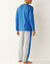 Pyjama coton rayures plac&eacute;es col rond (bleu / gris)