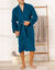 Peignoir mixte adulte col kimono éponge bouclette  (bleu paon)