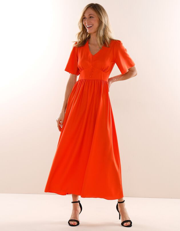 Robe longue unie base et manches évasées (orange)
