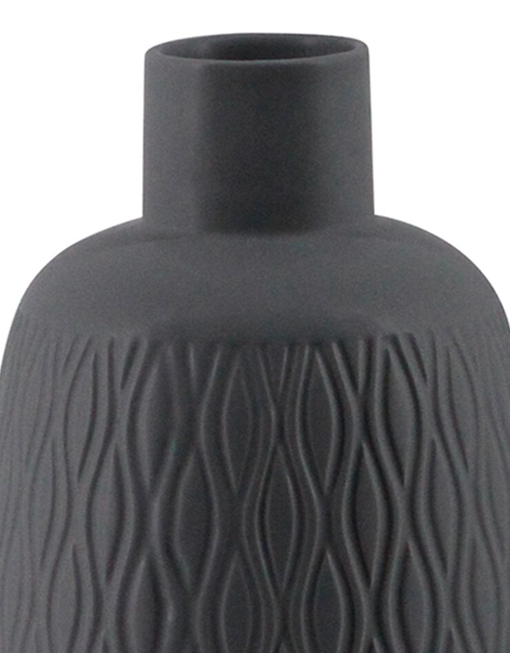 Vase céramique, motifs vagues - hauteur 22 cm (gris)