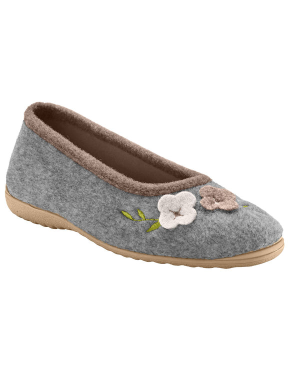 Chaussons ballerines feutrine avec fleur appliqu&eacute;e (gris chin&eacute;)