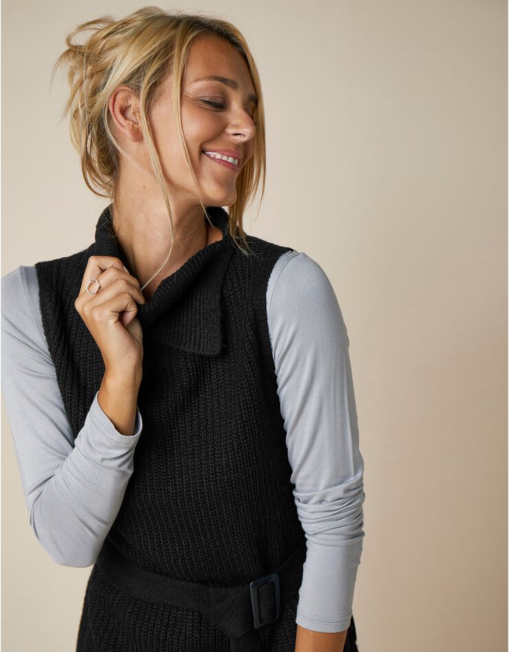 Pull tunique sans manches uni à ceinture amovible - toucher mohair (noir) Pull tunique sans manches uni à ceinture amovible - toucher mohair (noir)