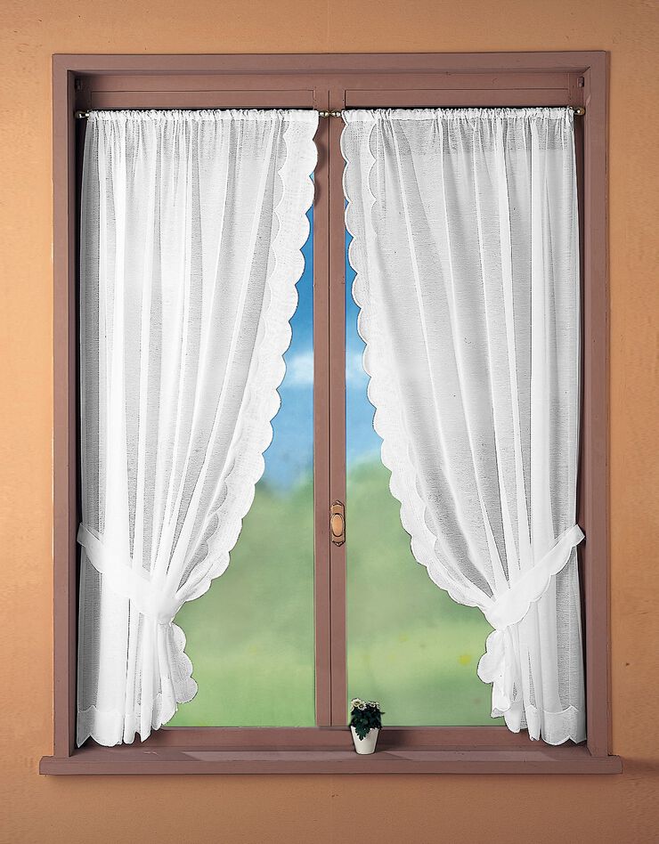 Rideau broderie Cornely finition passe-tringle embrasse assortie - la paire (blanc)