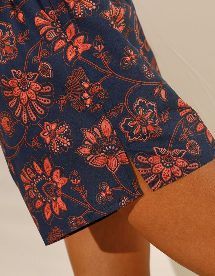 Caleçon imprimé + chouchou élastiqué assorti - collection upcycling (marine / corail) Caleçon imprimé + chouchou élastiqué assorti - collection upcycling (marine / corail)