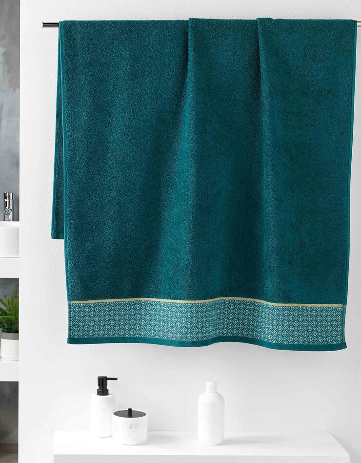 Éponge coton liteau imprimé mosaïque - 450g/m² (émeraude)