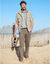Pantalon 3/4 élastiqué + ceinture assortie (beige foncé)