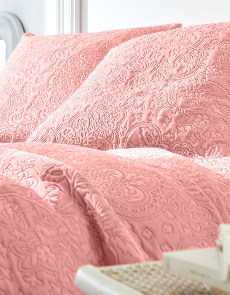 Jeté de lit uni style boutis Mélissa (bois de rose)