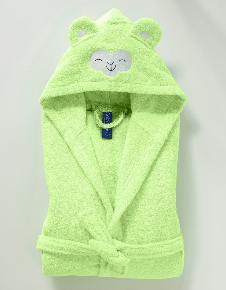 Peignoir de bain enfant singe Kikou à capuche éponge coton - 380 g/m² (anis)