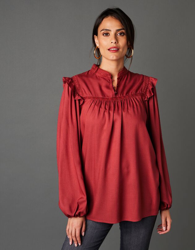 Blouse brodée fluide unie (brique)