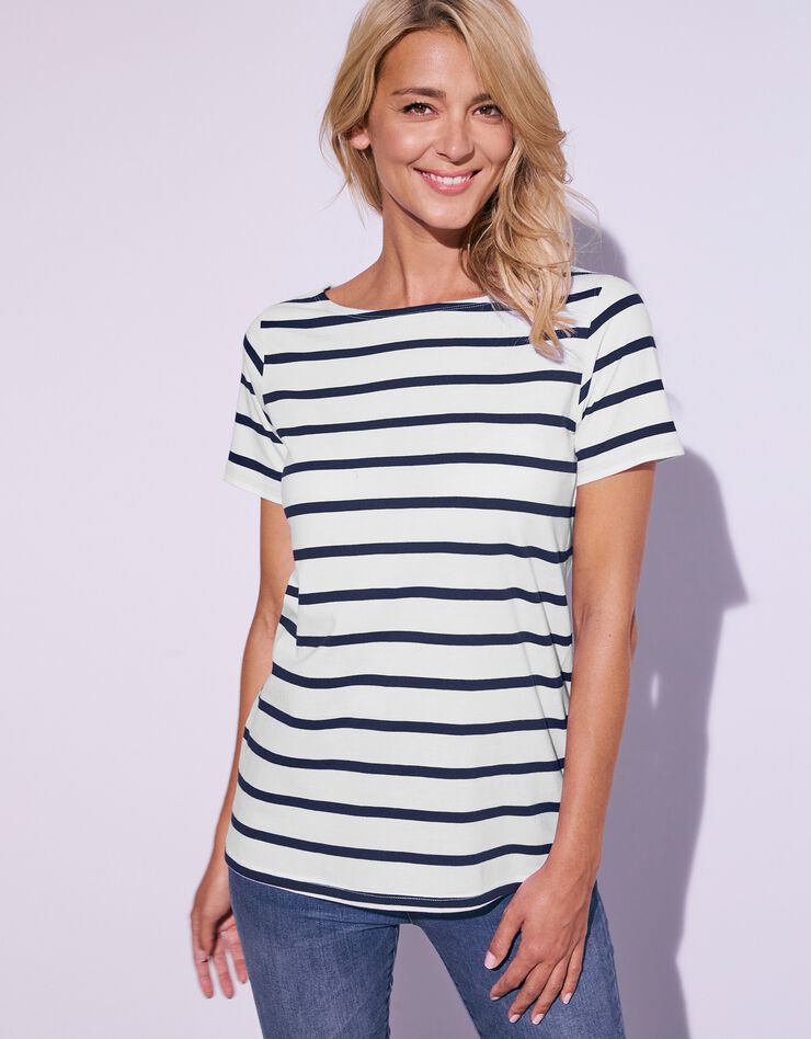 Tee-shirt marinière, manches courtes (blanc / marine) Tee-shirt marinière, manches courtes (blanc / marine)
