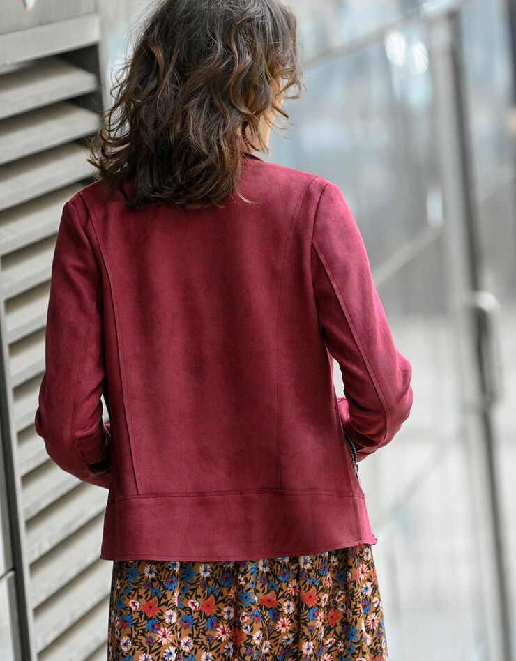 Blouson zippé suédine col tailleur pressionné (bordeaux) Blouson zippé suédine col tailleur pressionné (bordeaux)