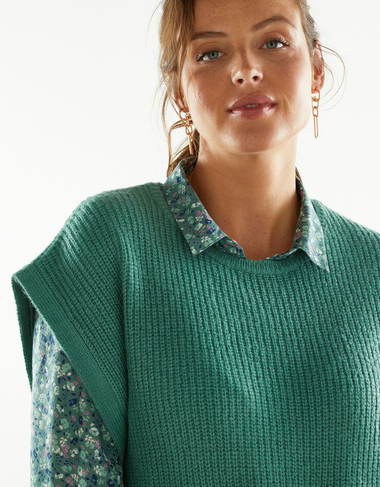 Pull tunique sans manches, maille anglaise toucher mohair (vert)