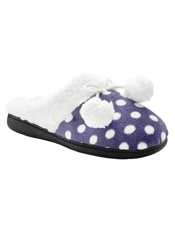 Chaussons mules polaires imprim&eacute;es pois (marine)