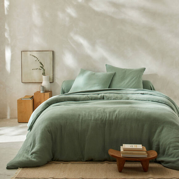 Linge de lit uni en triple gaze de coton (vert)