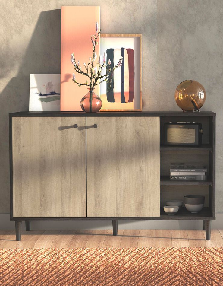 Buffet HAMFIELD 2 portes – 3 étagères côtés (noir)