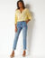 Blouse unie macramé, manches brodées (jaune)