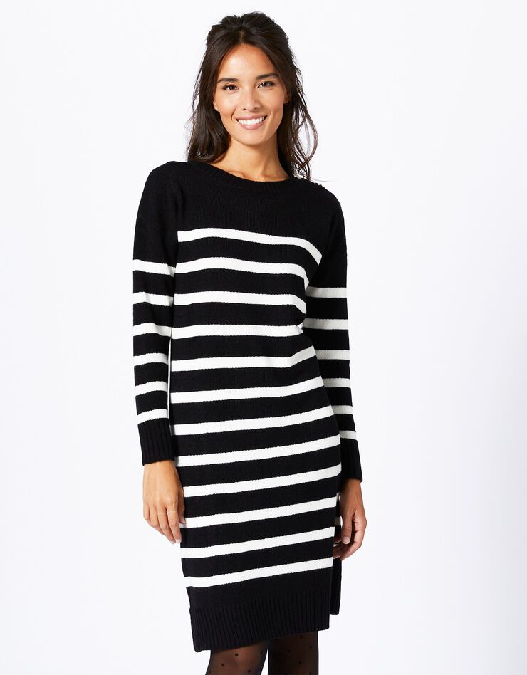 Robe pull marinière rayée toucher cachemire (noir / écru) Robe pull marinière rayée toucher cachemire (noir / écru)
