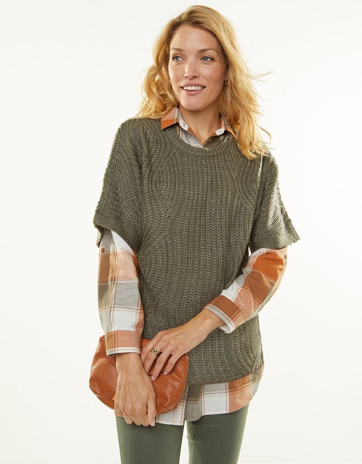 Pull poncho manches coudes (kaki)