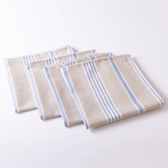 Serviettes de table rayées - lot de 4 (écru / bleu)