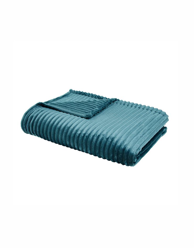 Plaid polaire toucher peluche - texturé (bleu paon)