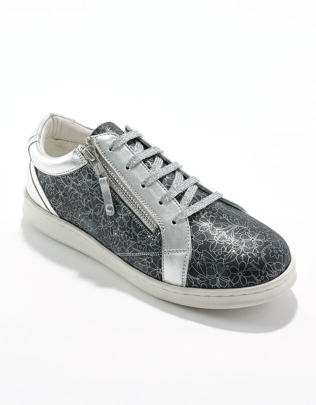 Baskets cuir zippées imprimé floral argenté (bleu / gris) Baskets cuir zippées imprimé floral argenté (bleu / gris)