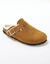 Chaussons fourrés forme sabot, cuir suédé (caramel)