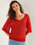 Pull loose manches coude, maille fantaisie (rouge)