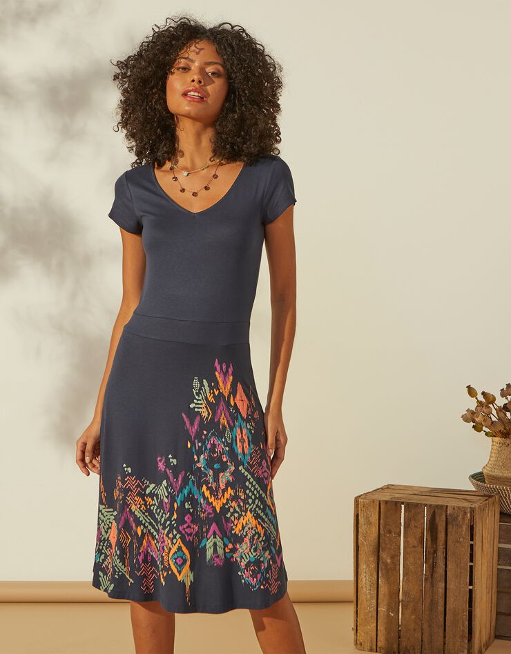 Robe courte, imprimé en base (marine / corail) Robe courte, imprimé en base (marine / corail)