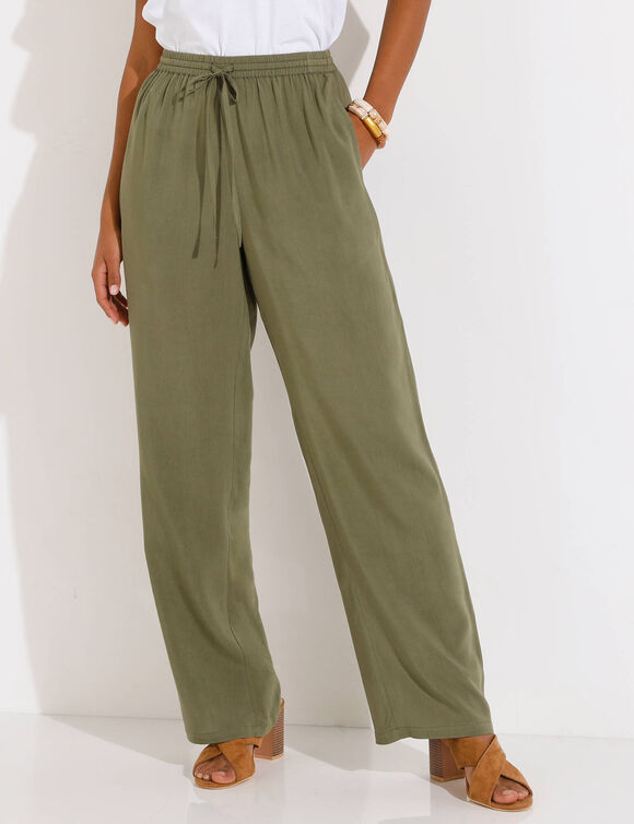 Pantalon large fluide uni (kaki)