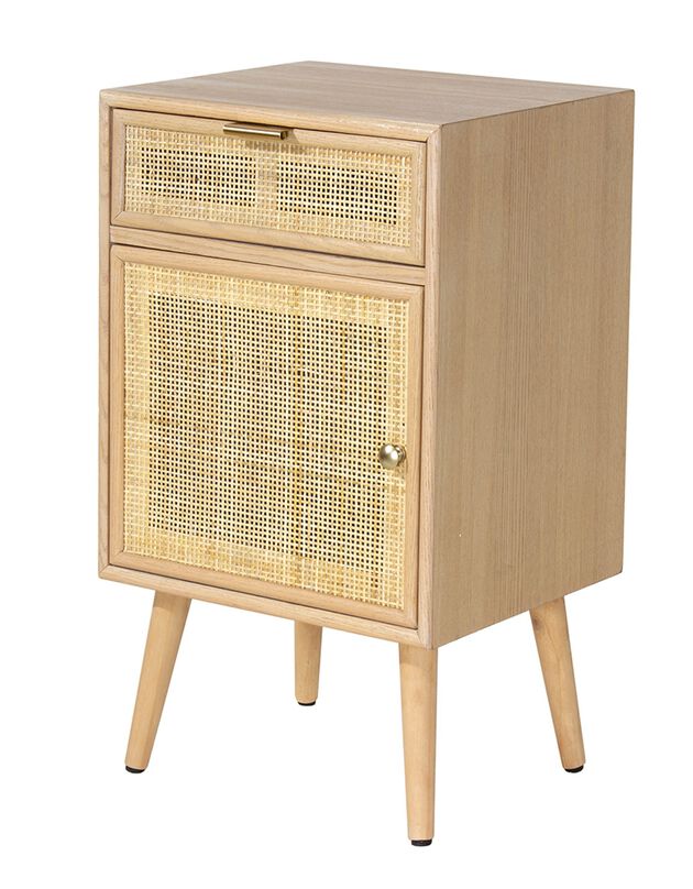 Table de chevet RANAË bois placage frêne et cannage rotin (naturel)