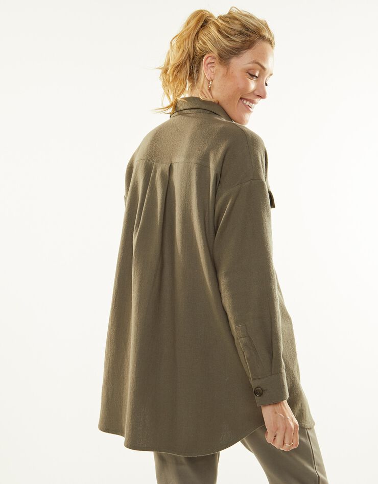 Veste surchemise unie, flanelle grattée (kaki) Veste surchemise unie, flanelle grattée (kaki)