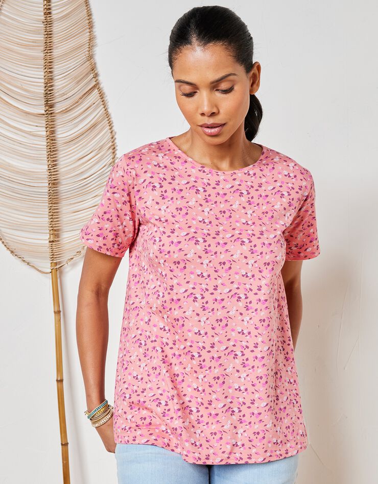 Tee-shirt manches courtes imprimé (corail / violine) Tee-shirt manches courtes imprimé (corail / violine)
