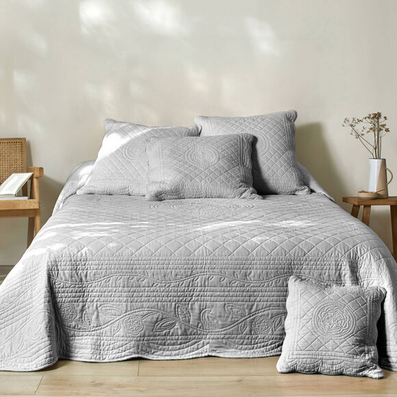 Couvre-lit uni style boutis Cassandre  (gris perle)