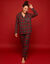 Pyjama col tailleur boutonn&eacute;, flanelle en fils tiss&eacute;s teints, chouchou assorti (rouge / vert)