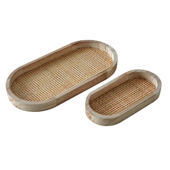 Plateau Oblong bois et rotin, lot de 2 (naturel)