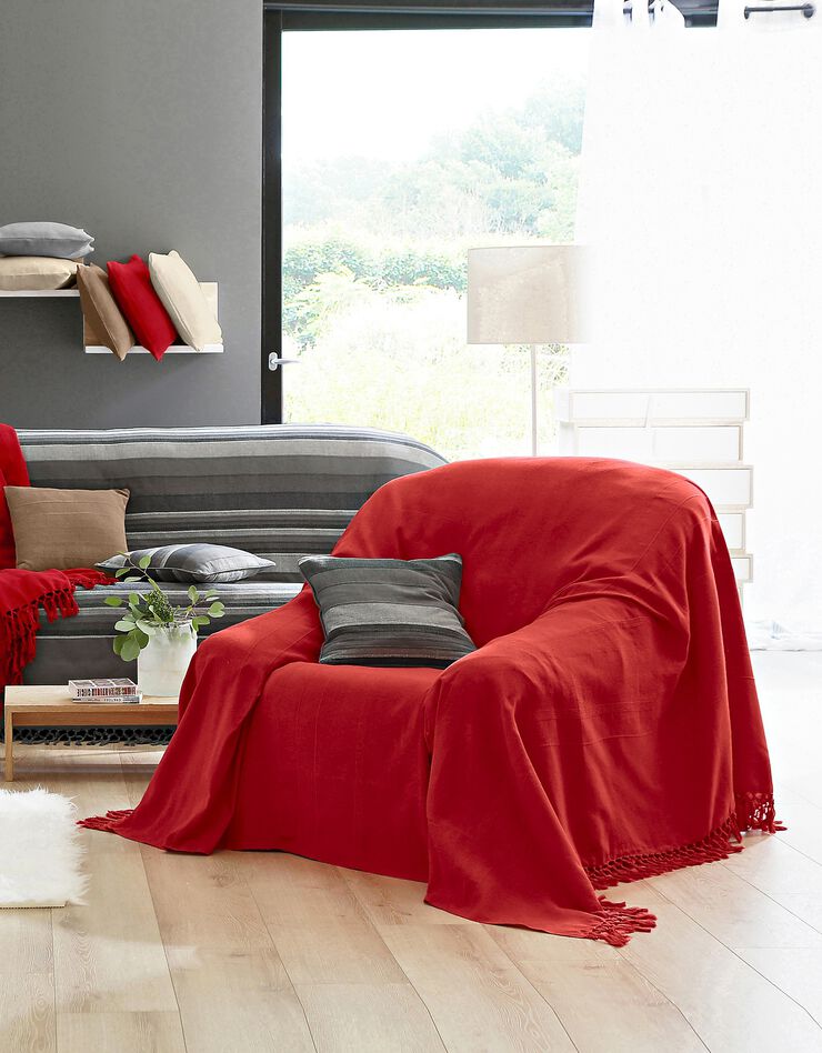 Plaid ou jeté uni coton tissage artisanal (brique) Plaid ou jeté uni coton tissage artisanal (brique)