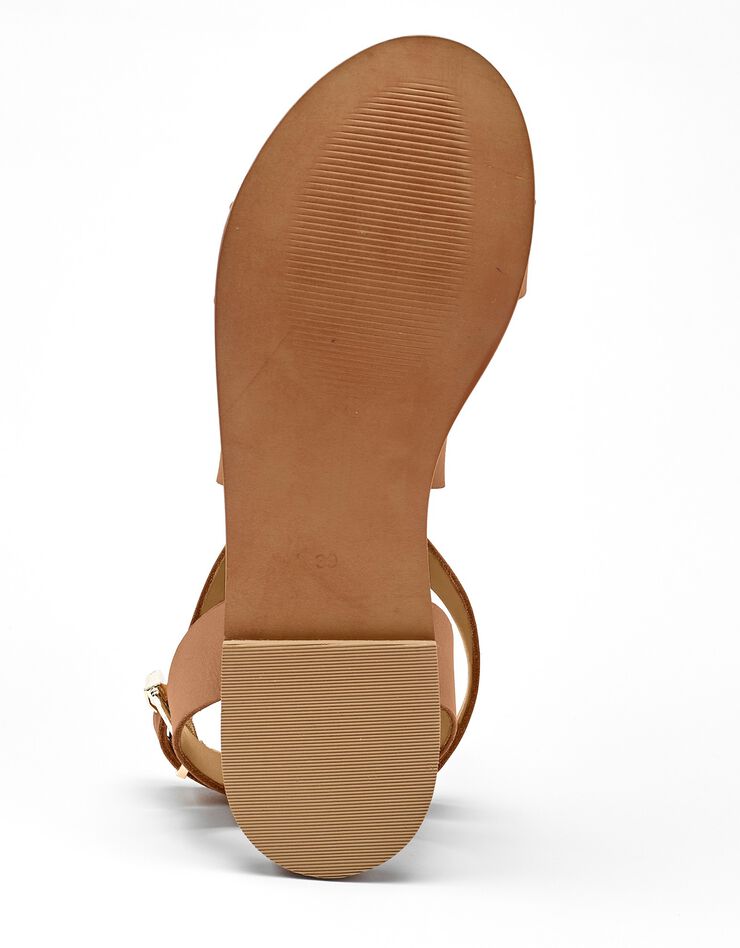 Sandales plates éco-conçues en cuir naturel à brides croisées (caramel)